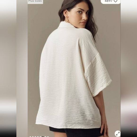 ANTHROPOLOGIE Cream Blouse Womens The Dilon Short Sleeves Wide-packet CREAM 2X - Picture 7 of 12